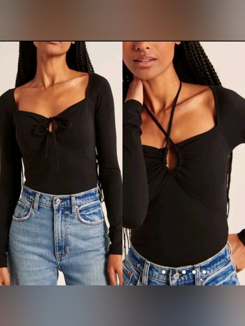 Abercrombie & Fitch Black Tie-Front Long Sleeve Bodysuit